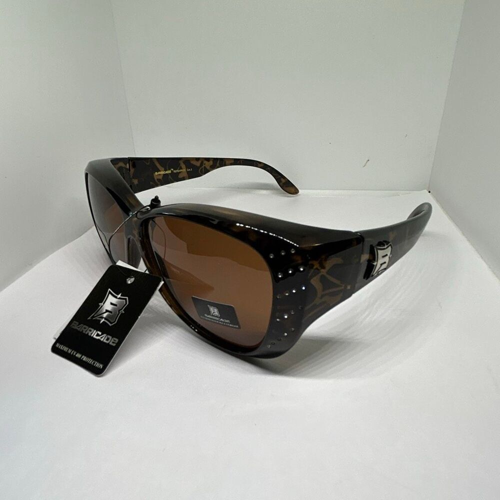 Barricade Polarized Fit Over Glasses UV400 Sunglasses Rhinestone Accent New Tort
